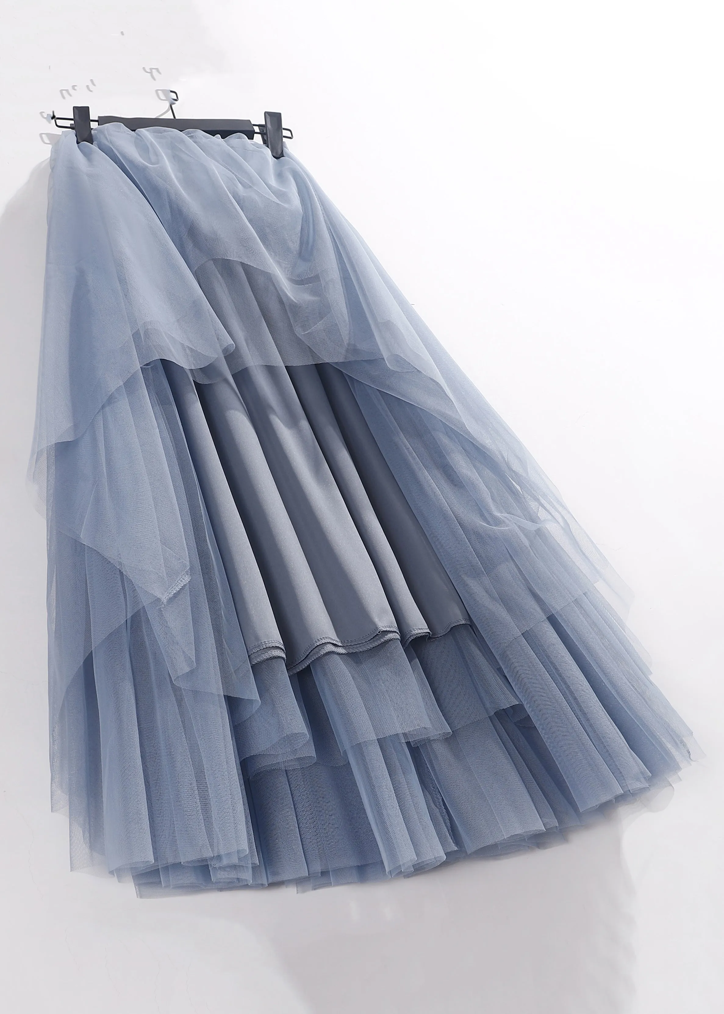 Loose Blue Solid High Waist Tulle Pleated Skirt AS1065