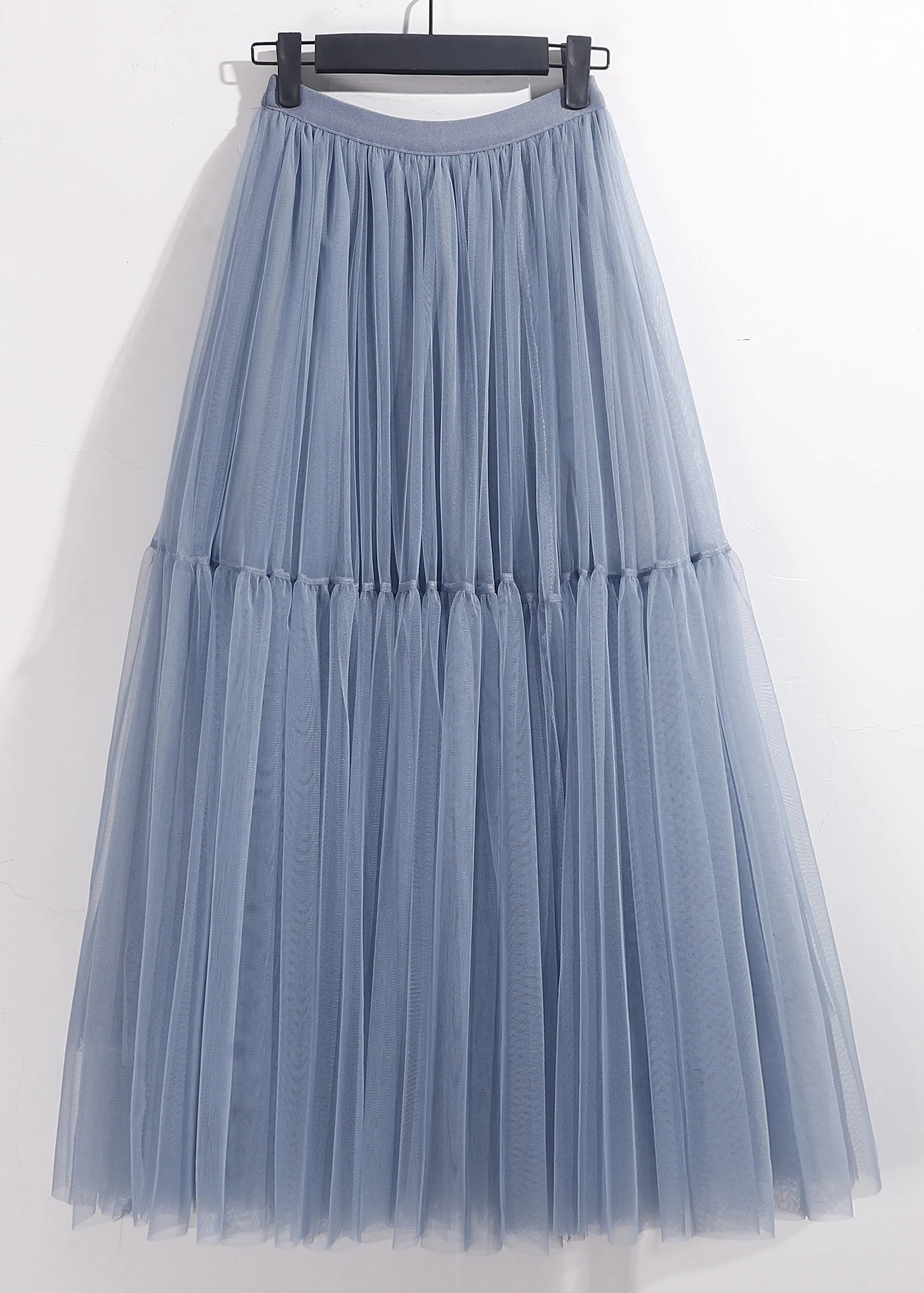 Loose Blue Solid High Waist Tulle Pleated Skirt AS1065