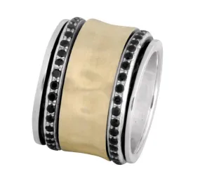 Elegant spinner ring silver and gold set with garnets