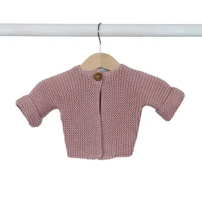 Elf Garter Stitch Baby Cardigan - Musk  (0-3 months)