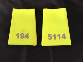 Epaulette Slides, Hi Vis yellow, with silver printed mixed numbers, 10cm length (Used – Grade A)