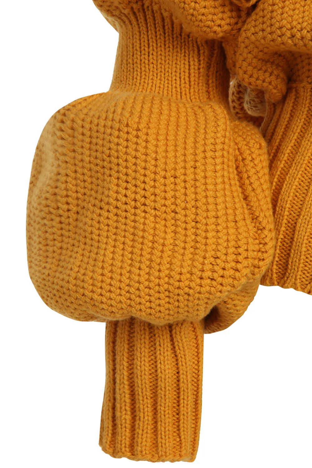 FRINGES POUF SLEEVE CARDIGAN IN MUSTARD