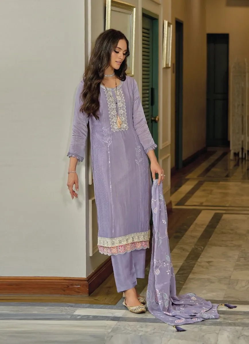 Fabulous Lavendar Colored Embroidery Salwar Suits With Dupatta For Women