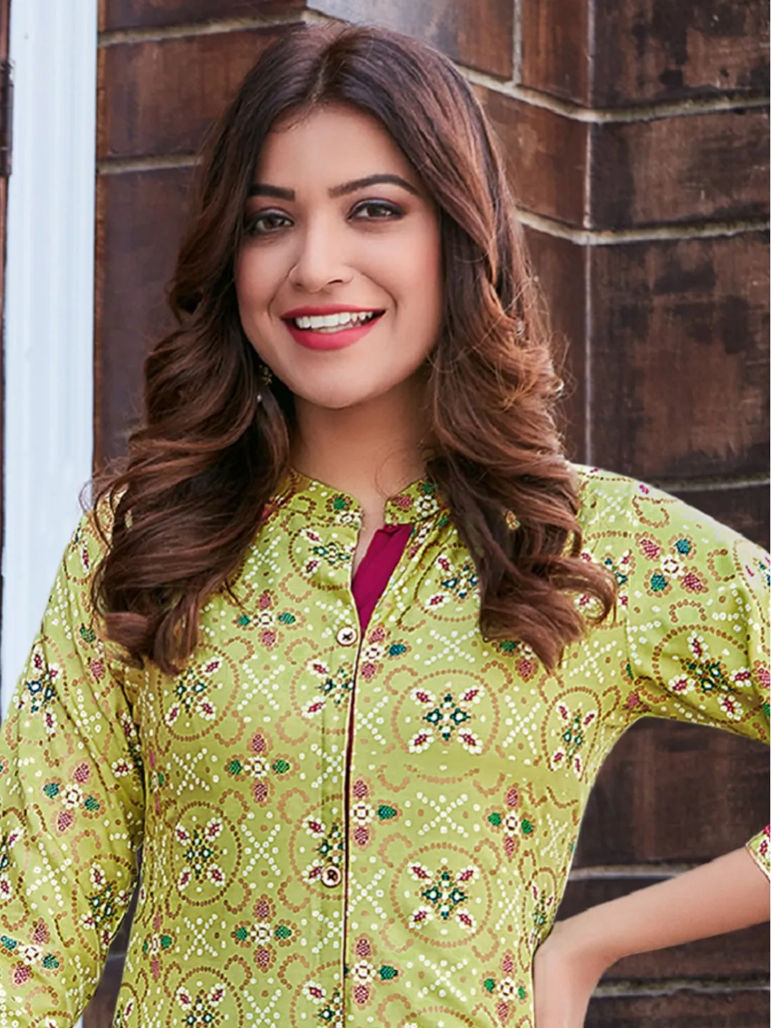 Floral Green Rayon Printed Kurti with Palazzo