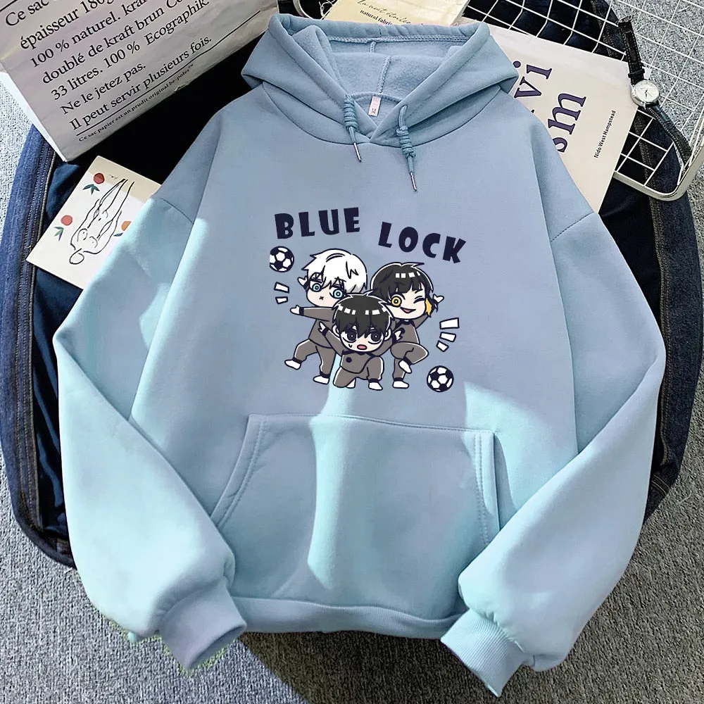 Kawaii Anime Blue Lock Hoodie Oversize Football Anime Print Hoodies Sweatshirt Winter Clothes Long Sleeve