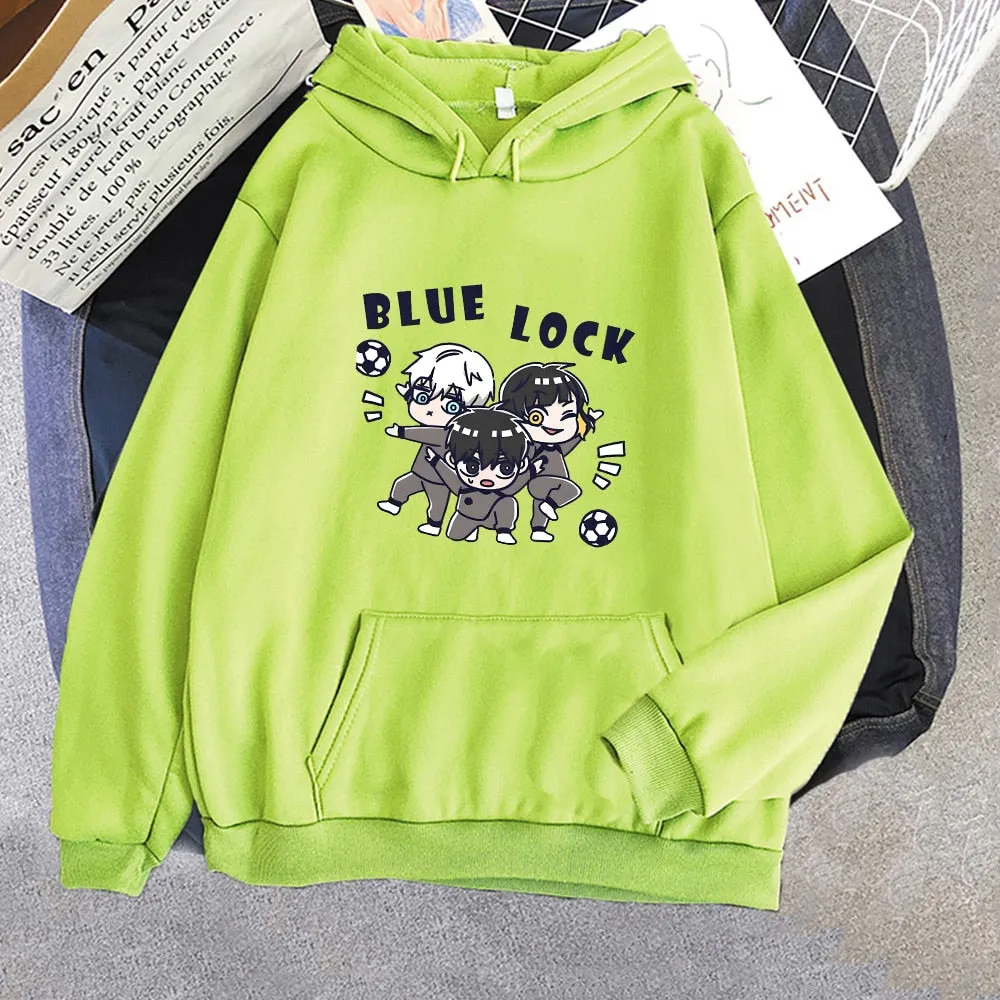 Kawaii Anime Blue Lock Hoodie Oversize Football Anime Print Hoodies Sweatshirt Winter Clothes Long Sleeve