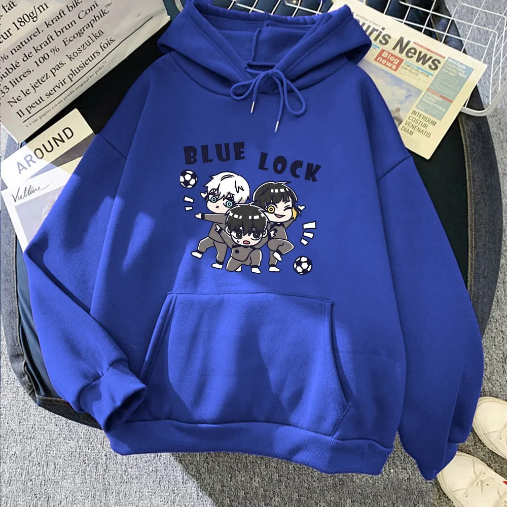 Kawaii Anime Blue Lock Hoodie Oversize Football Anime Print Hoodies Sweatshirt Winter Clothes Long Sleeve