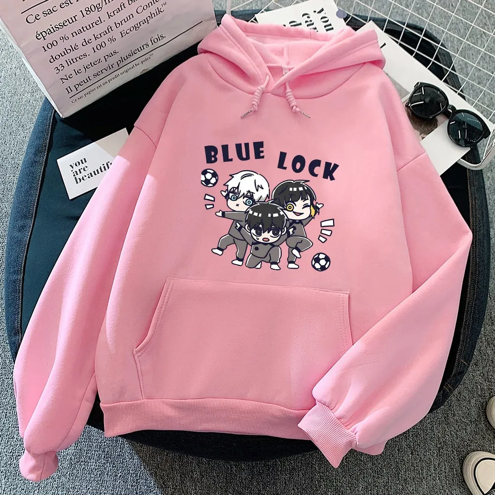 Kawaii Anime Blue Lock Hoodie Oversize Football Anime Print Hoodies Sweatshirt Winter Clothes Long Sleeve