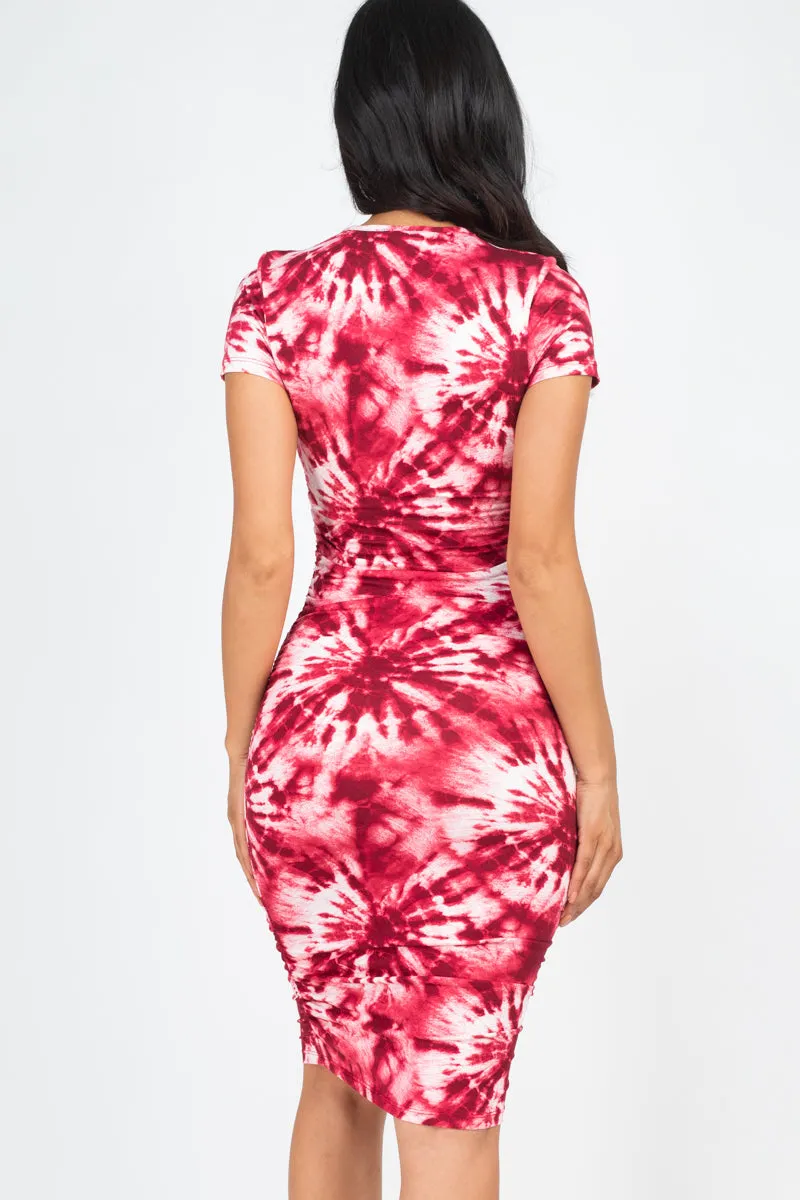 Tie-Dye Ruched Bodycon Dress