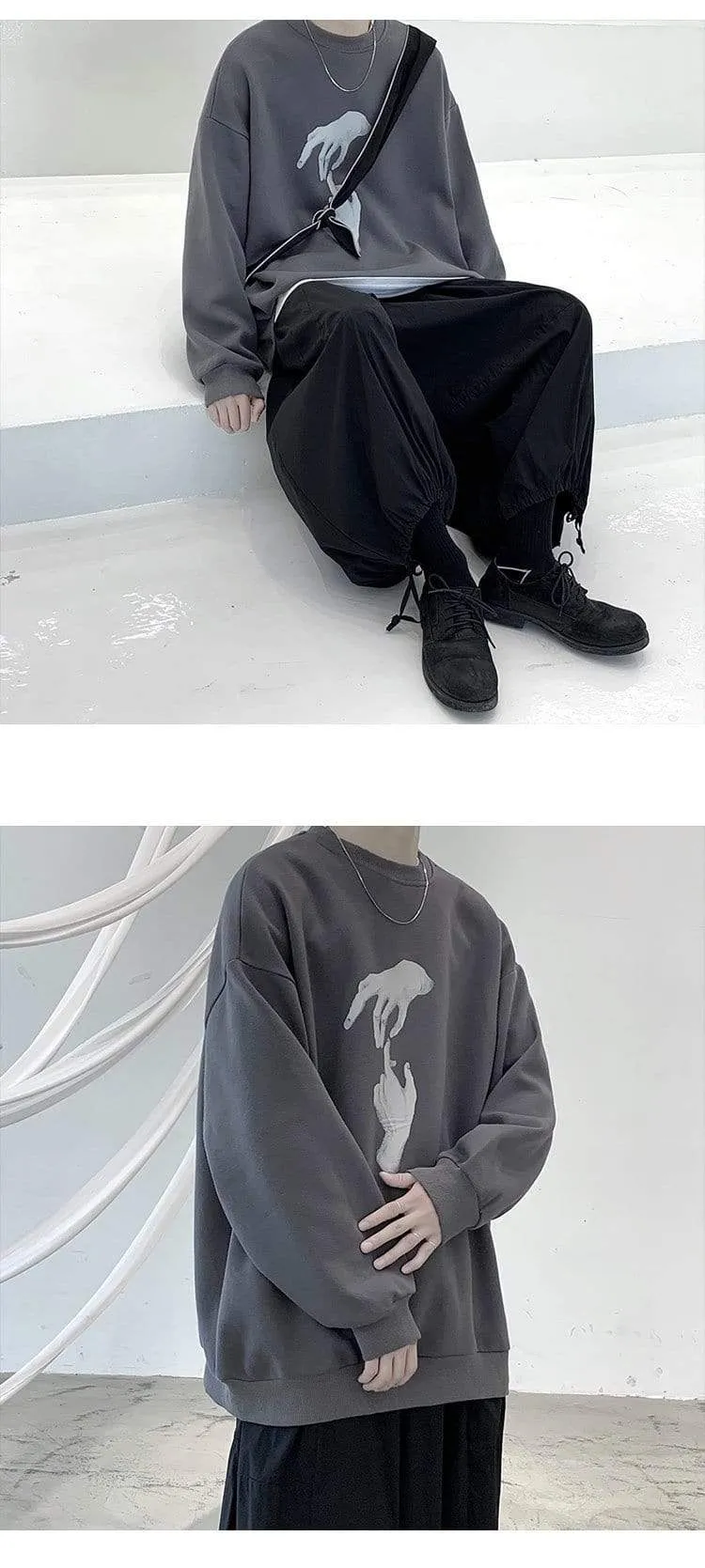 Hand Printed Korean Streetwear Sweatshirts Men Oversize Casual Hoodies 2020 Autumn Winter New Men's Warm Clothing