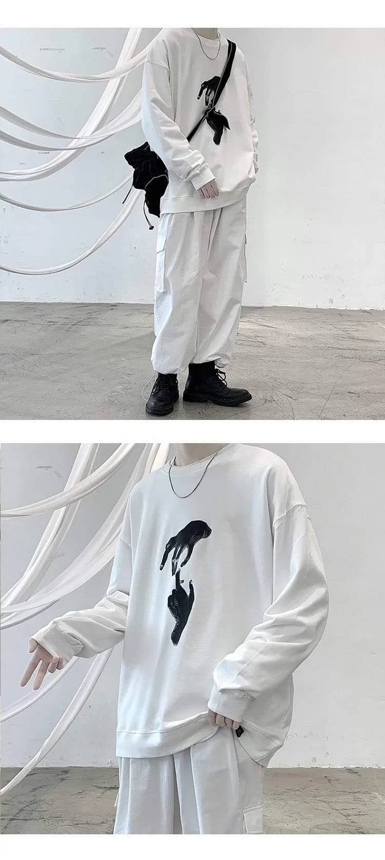 Hand Printed Korean Streetwear Sweatshirts Men Oversize Casual Hoodies 2020 Autumn Winter New Men's Warm Clothing