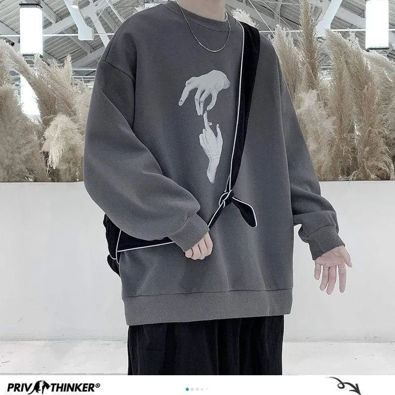 Hand Printed Korean Streetwear Sweatshirts Men Oversize Casual Hoodies 2020 Autumn Winter New Men's Warm Clothing