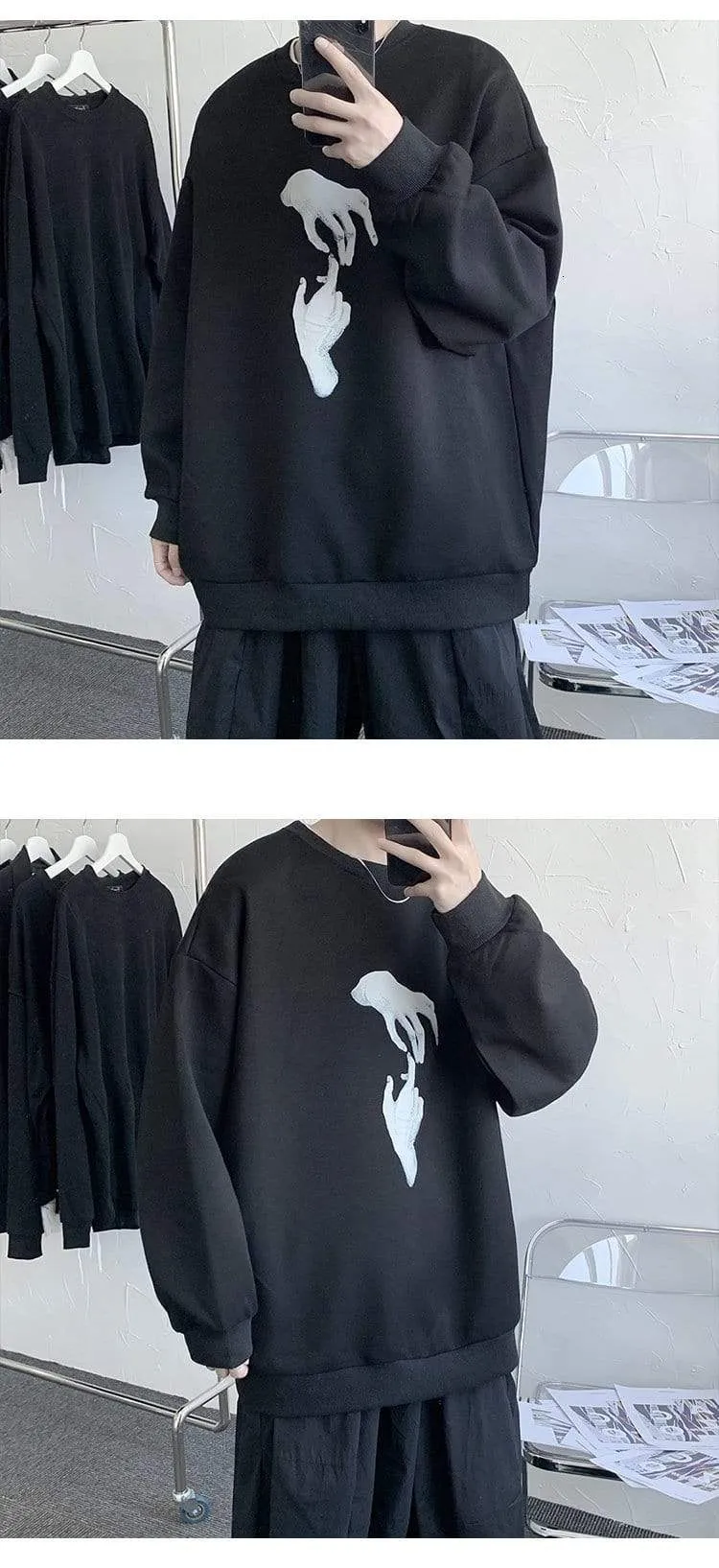 Hand Printed Korean Streetwear Sweatshirts Men Oversize Casual Hoodies 2020 Autumn Winter New Men's Warm Clothing