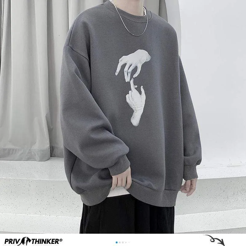 Hand Printed Korean Streetwear Sweatshirts Men Oversize Casual Hoodies 2020 Autumn Winter New Men's Warm Clothing