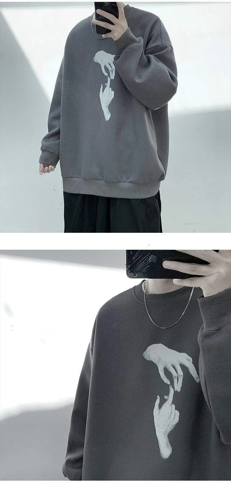 Hand Printed Korean Streetwear Sweatshirts Men Oversize Casual Hoodies 2020 Autumn Winter New Men's Warm Clothing