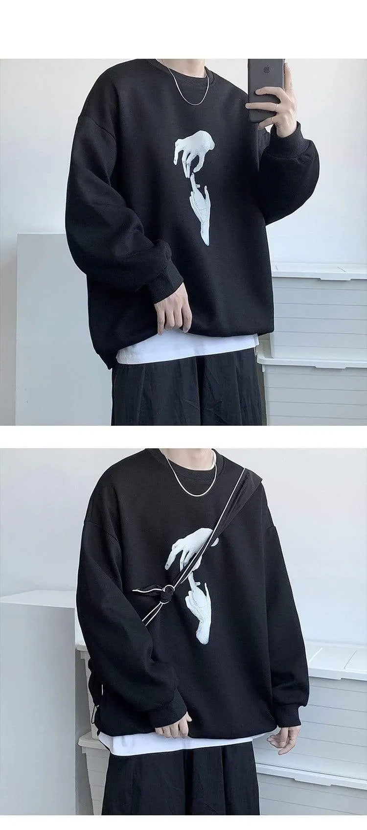 Hand Printed Korean Streetwear Sweatshirts Men Oversize Casual Hoodies 2020 Autumn Winter New Men's Warm Clothing