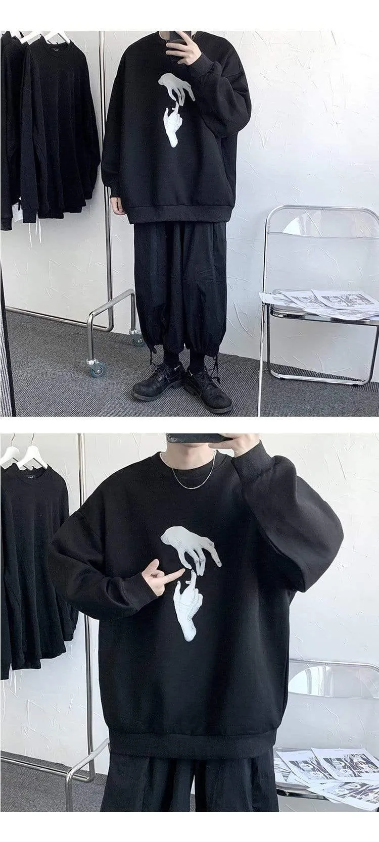 Hand Printed Korean Streetwear Sweatshirts Men Oversize Casual Hoodies 2020 Autumn Winter New Men's Warm Clothing