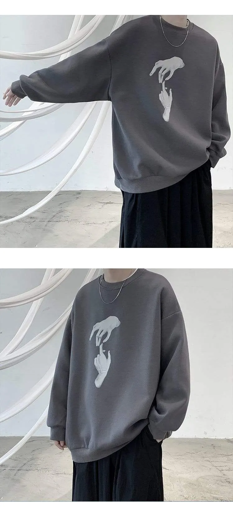 Hand Printed Korean Streetwear Sweatshirts Men Oversize Casual Hoodies 2020 Autumn Winter New Men's Warm Clothing