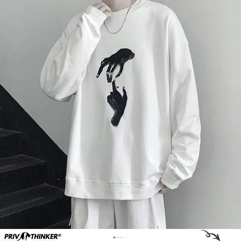 Hand Printed Korean Streetwear Sweatshirts Men Oversize Casual Hoodies 2020 Autumn Winter New Men's Warm Clothing