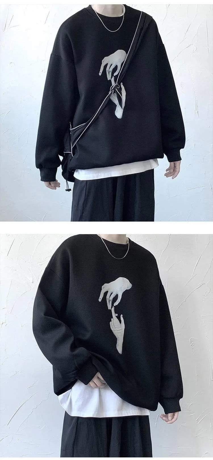 Hand Printed Korean Streetwear Sweatshirts Men Oversize Casual Hoodies 2020 Autumn Winter New Men's Warm Clothing