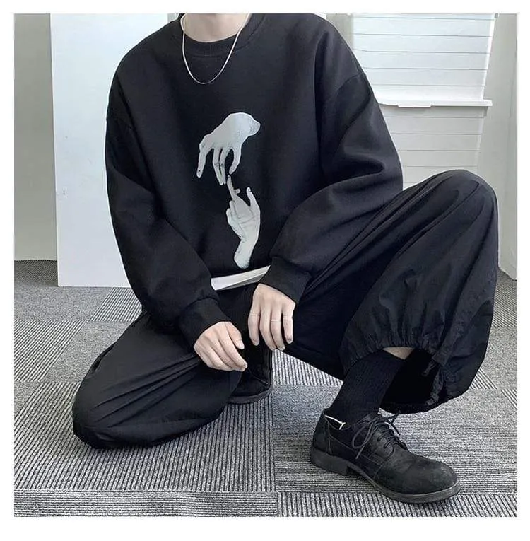 Hand Printed Korean Streetwear Sweatshirts Men Oversize Casual Hoodies 2020 Autumn Winter New Men's Warm Clothing