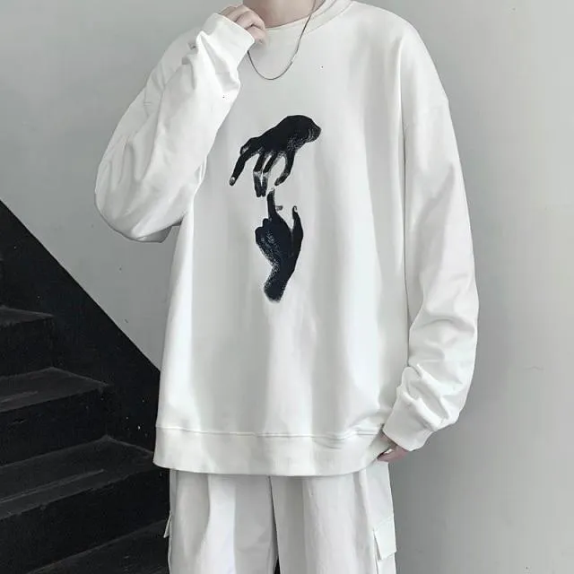 Hand Printed Korean Streetwear Sweatshirts Men Oversize Casual Hoodies 2020 Autumn Winter New Men's Warm Clothing