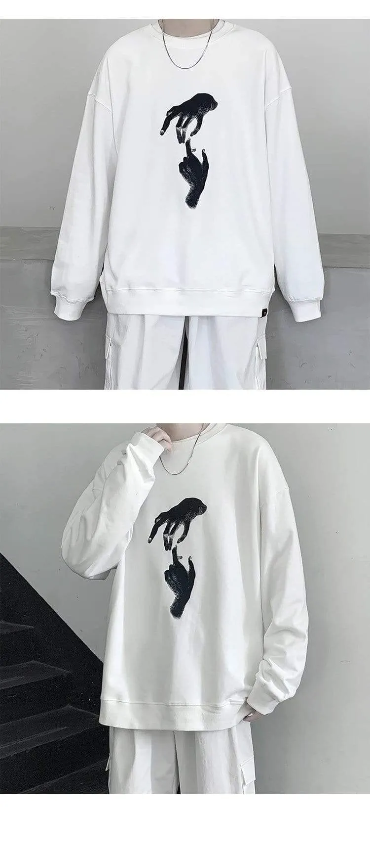 Hand Printed Korean Streetwear Sweatshirts Men Oversize Casual Hoodies 2020 Autumn Winter New Men's Warm Clothing