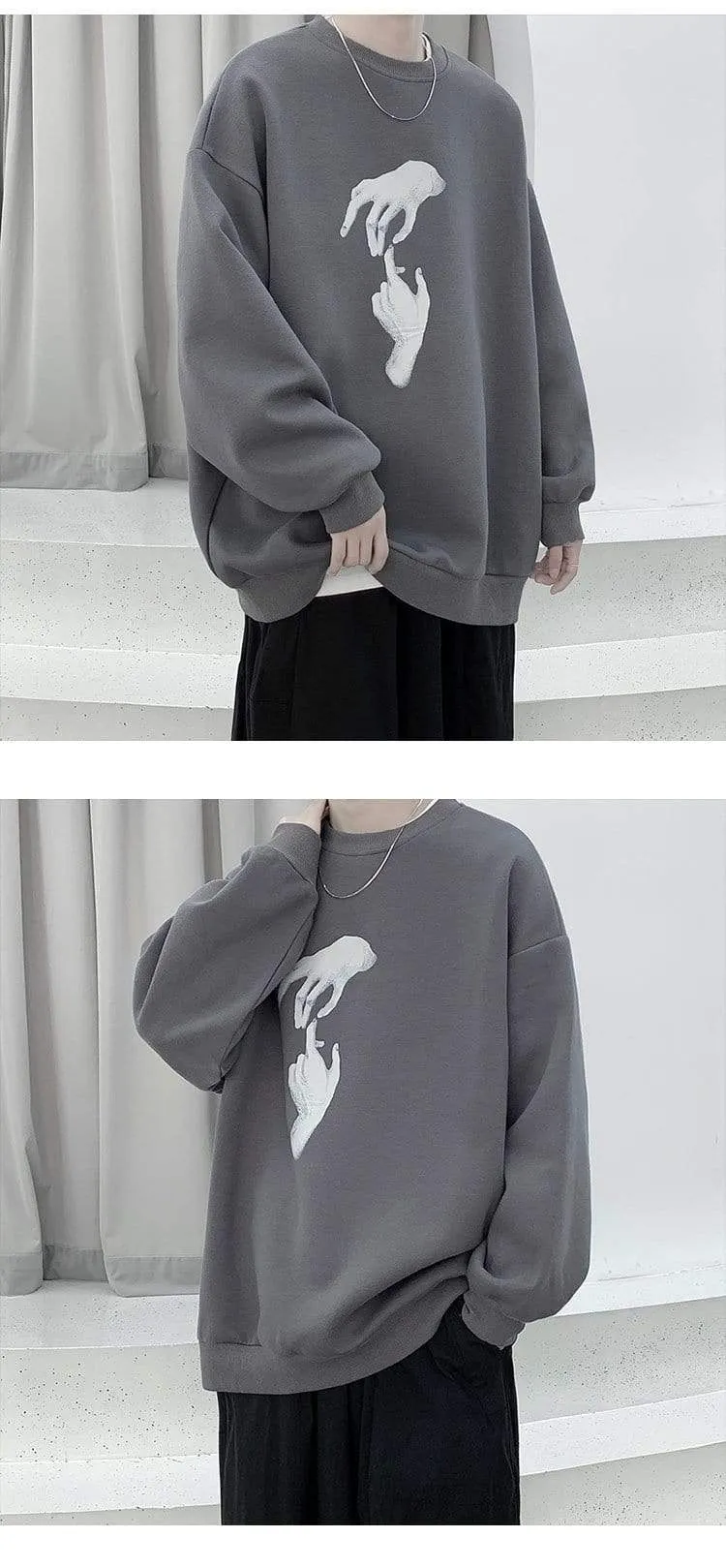 Hand Printed Korean Streetwear Sweatshirts Men Oversize Casual Hoodies 2020 Autumn Winter New Men's Warm Clothing