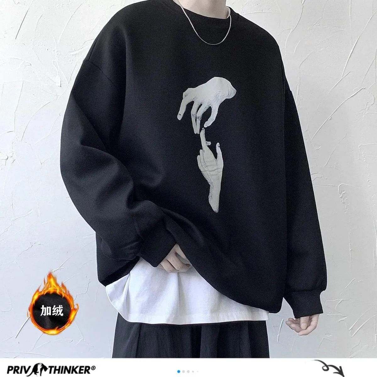 Hand Printed Korean Streetwear Sweatshirts Men Oversize Casual Hoodies 2020 Autumn Winter New Men's Warm Clothing