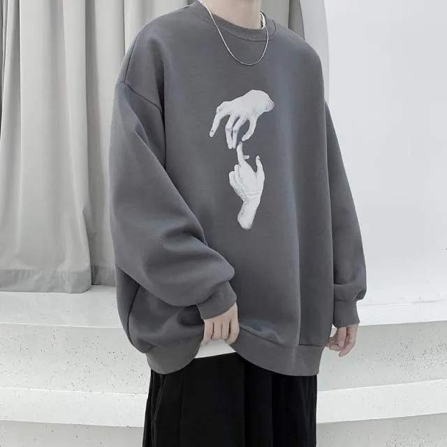 Hand Printed Korean Streetwear Sweatshirts Men Oversize Casual Hoodies 2020 Autumn Winter New Men's Warm Clothing