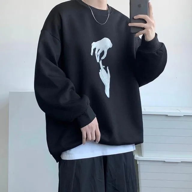 Hand Printed Korean Streetwear Sweatshirts Men Oversize Casual Hoodies 2020 Autumn Winter New Men's Warm Clothing