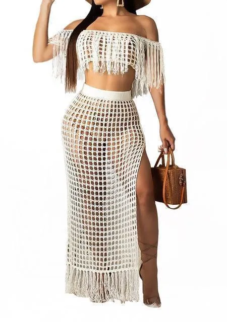 Crochet Tassel Two Piece Beach Cover Ups