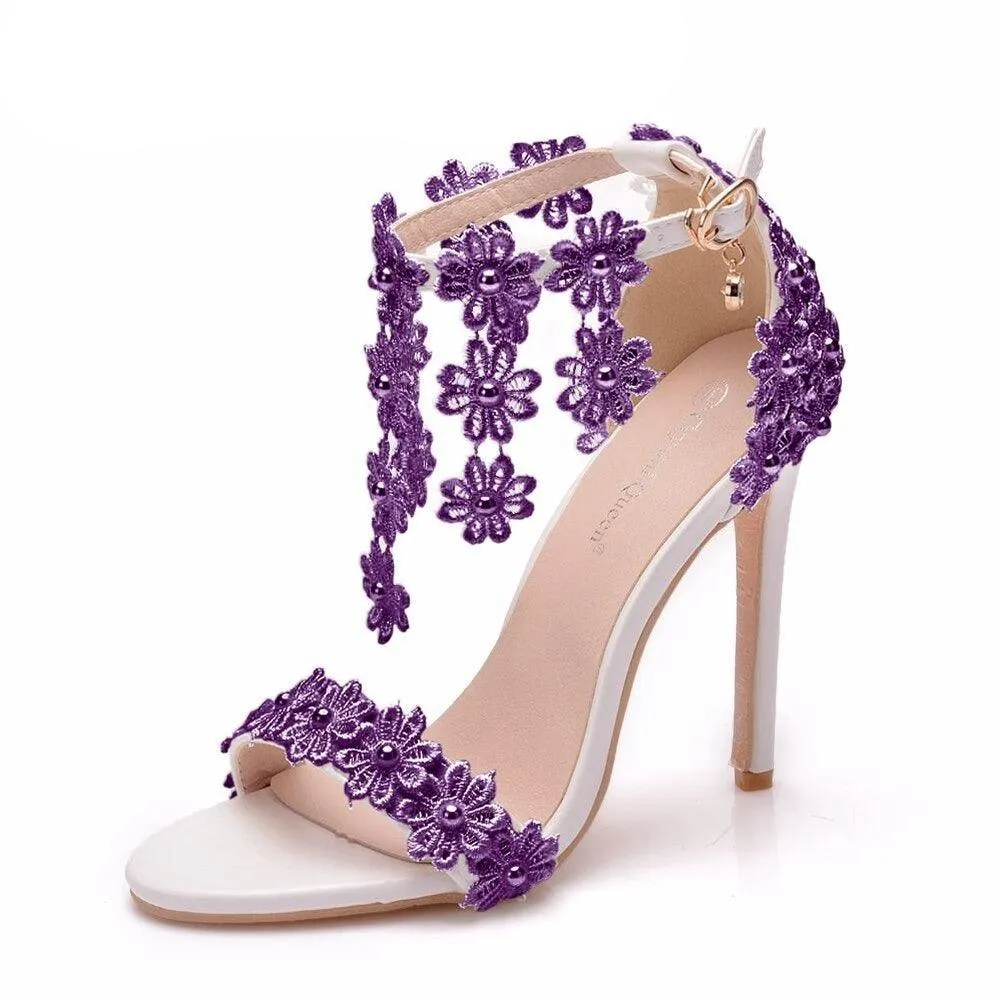 Floral Lace Strap Heels Sandals