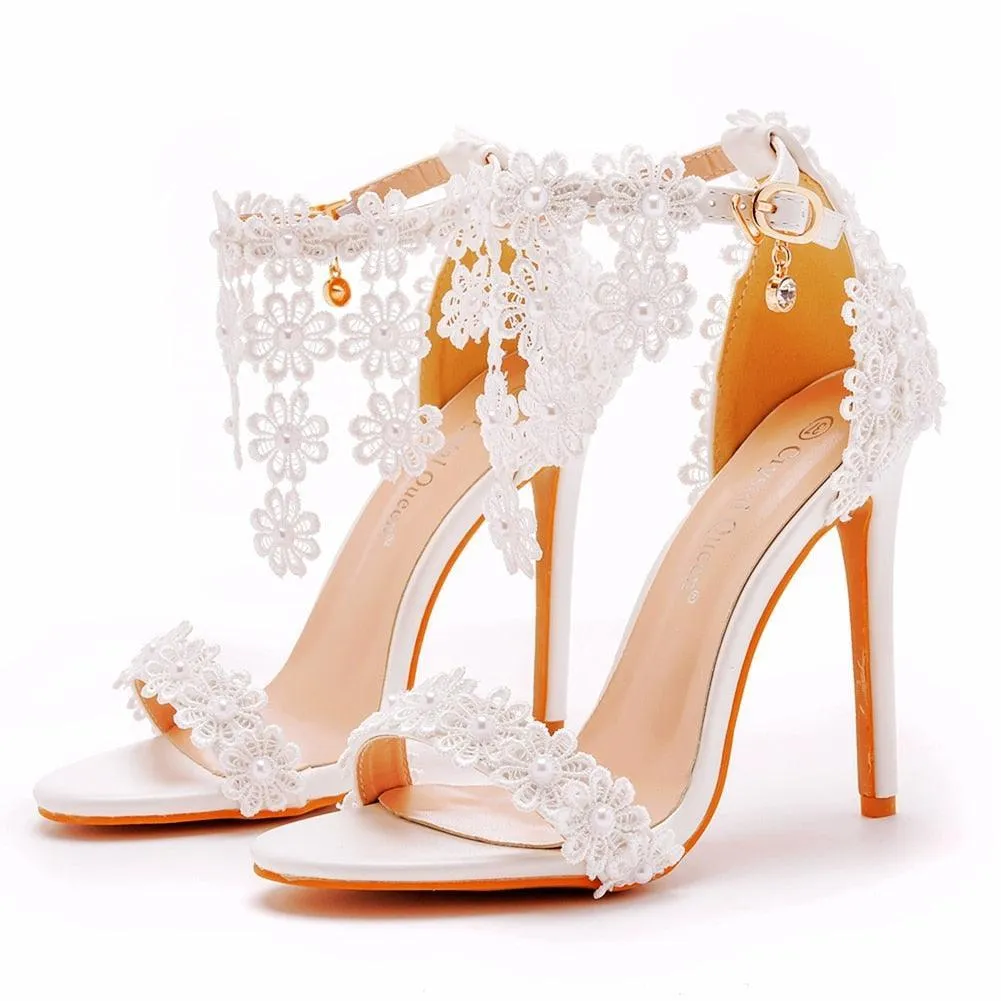 Floral Lace Strap Heels Sandals