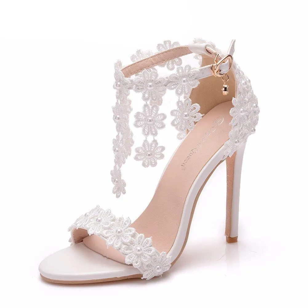 Floral Lace Strap Heels Sandals