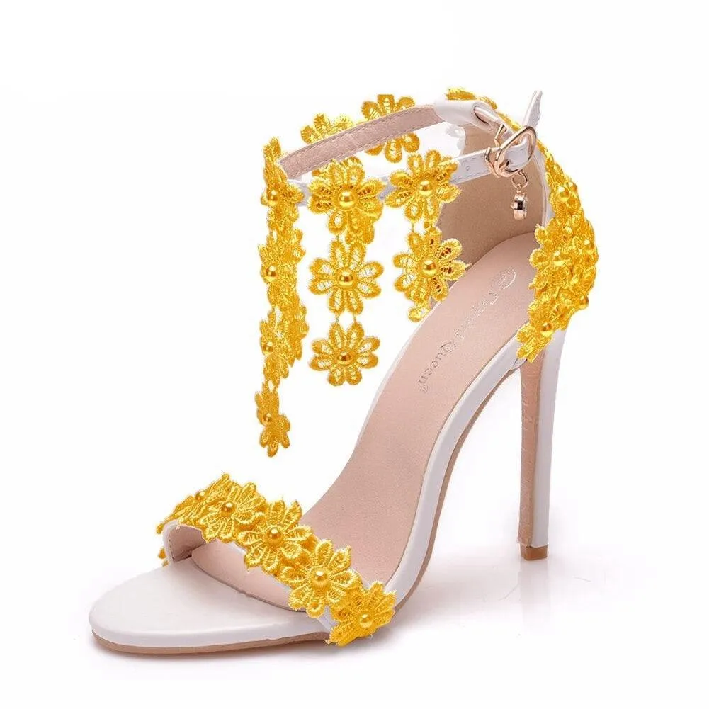 Floral Lace Strap Heels Sandals