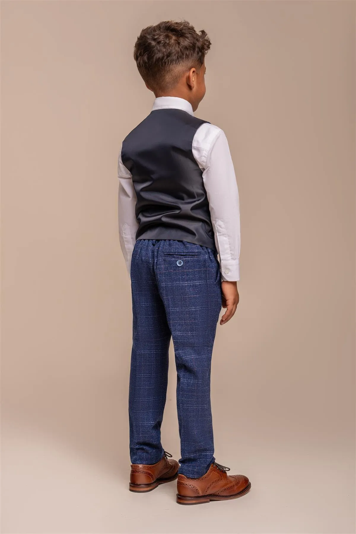 Kaiser Blue Check Boys Three Piece Suit