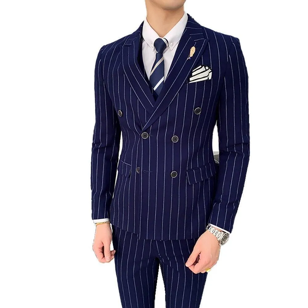 Formal Striped Double-Breasted Suit