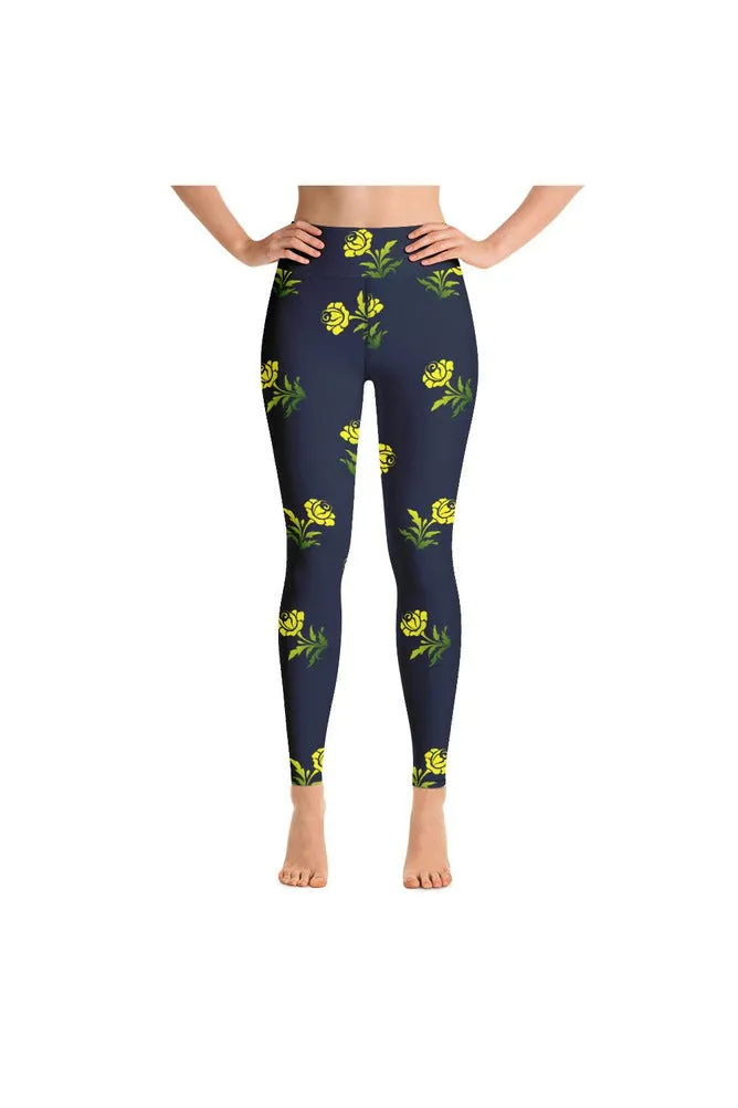 Yellow Flowers on Blue Yoga Leggings