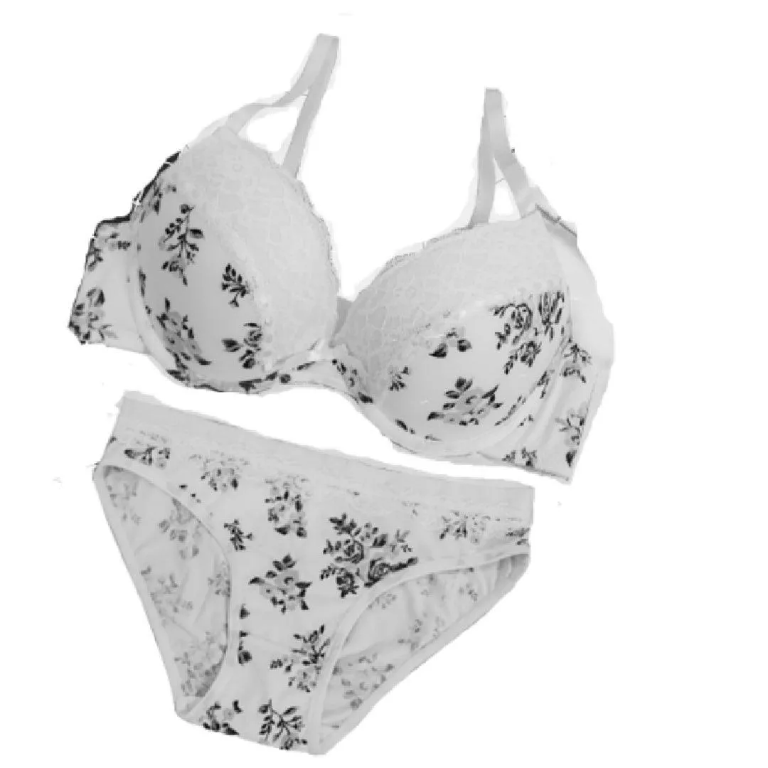 Push Up Bra & Panty Set  Delicate Floral Padded Push up Bra & Pantie Set Stylish Bra