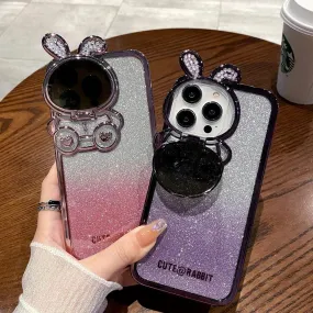 Glitter Gradient Cartoon Rabbit Phone Case - Cute Cover for iPhone 14, 13, 12 Pro Max