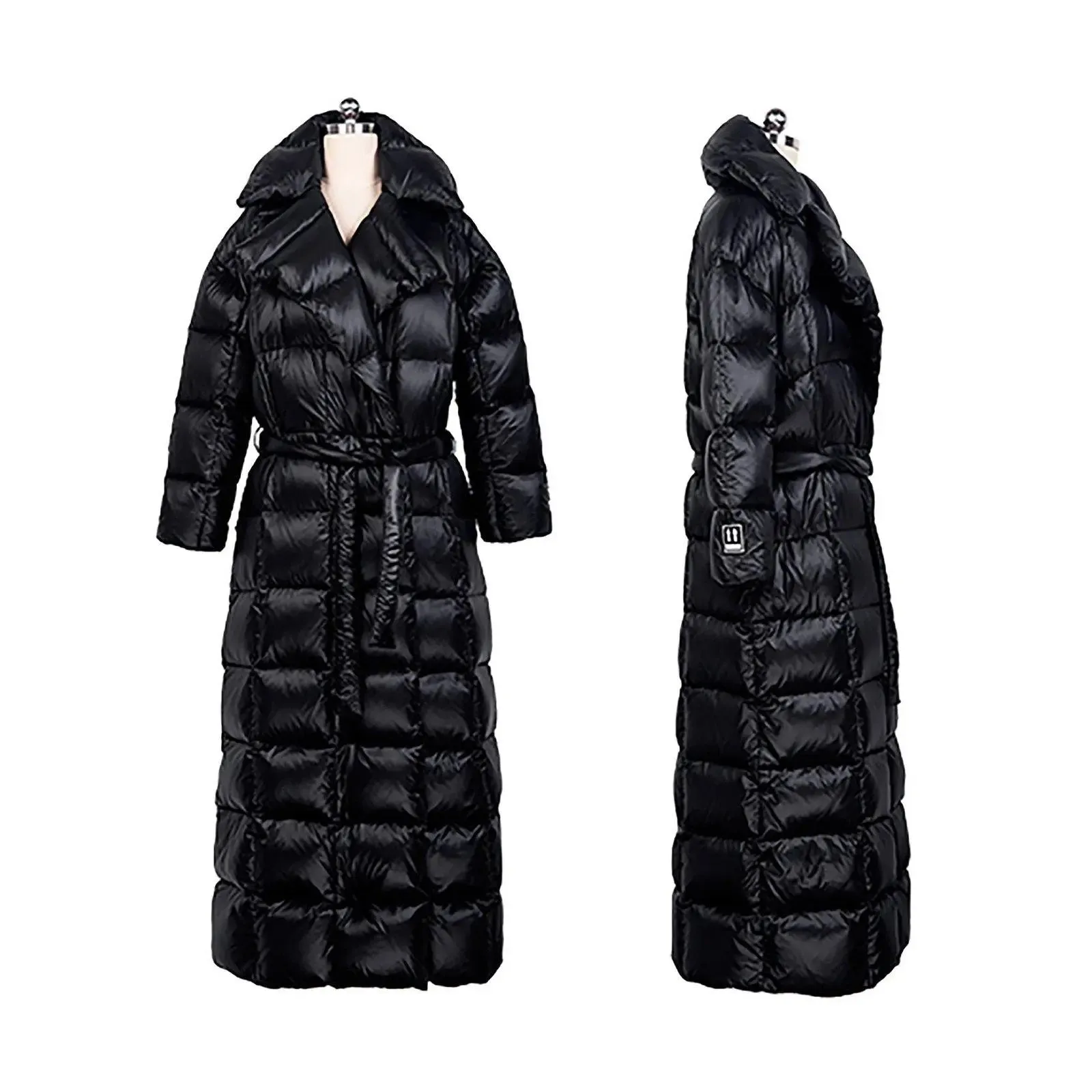 Bonnie Waterproof Black Belted Wrap Thicken Down Puffer Maxi Parka