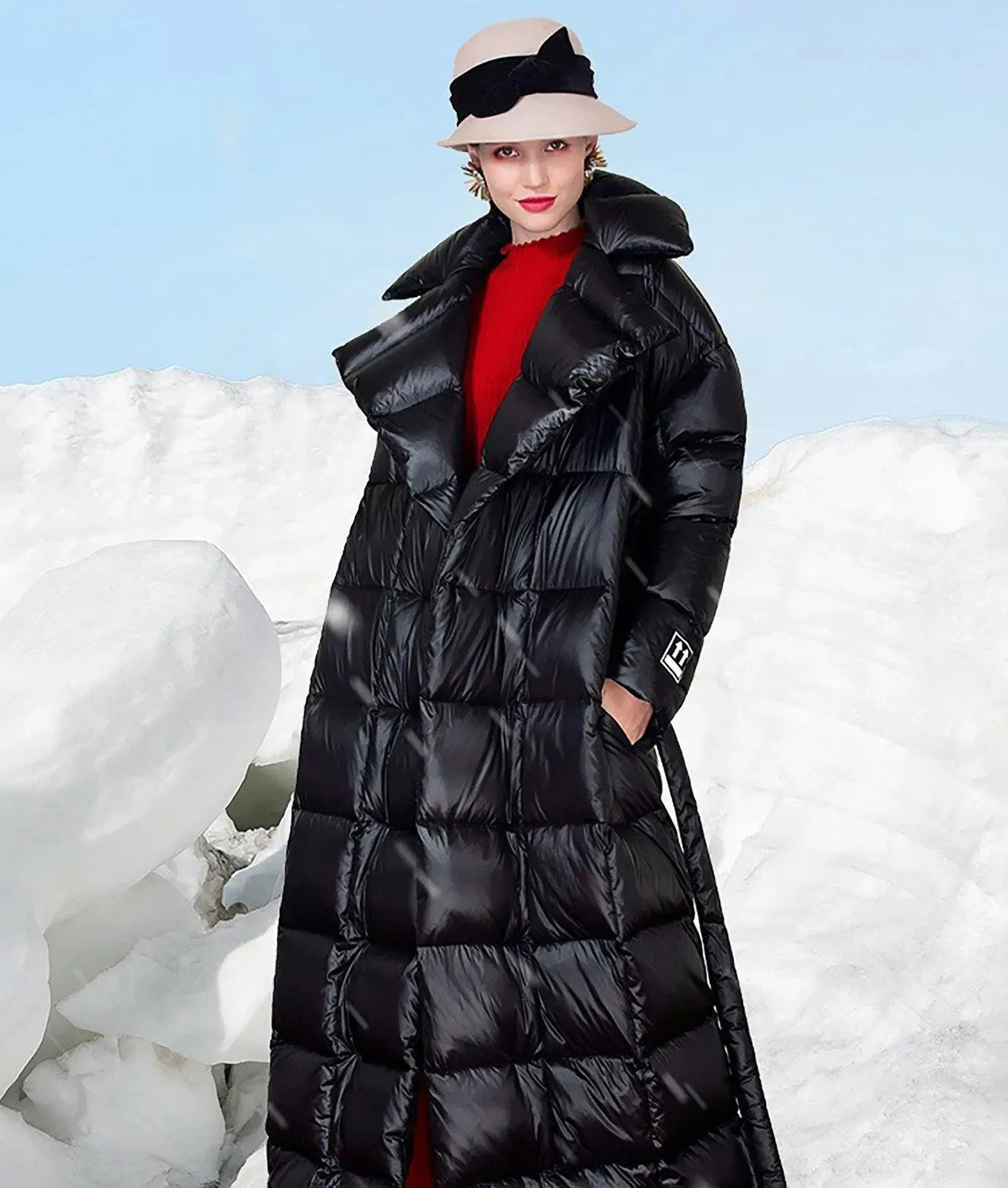 Bonnie Waterproof Black Belted Wrap Thicken Down Puffer Maxi Parka