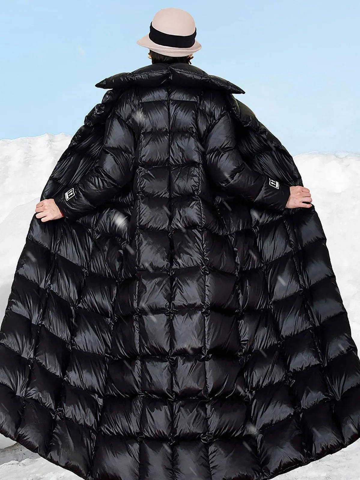 Bonnie Waterproof Black Belted Wrap Thicken Down Puffer Maxi Parka