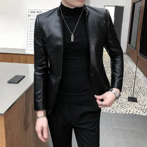 Men's leather jacket slim fit Blazers