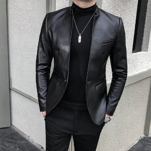 Men's leather jacket slim fit Blazers