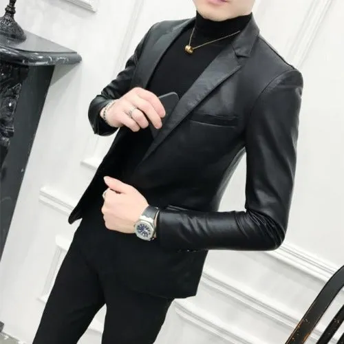 Men's leather jacket slim fit Blazers