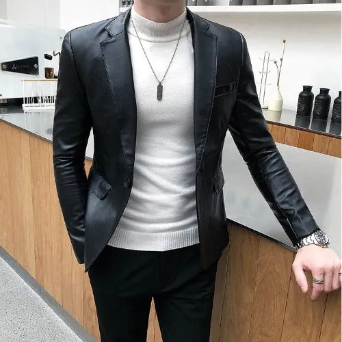 Men's leather jacket slim fit Blazers