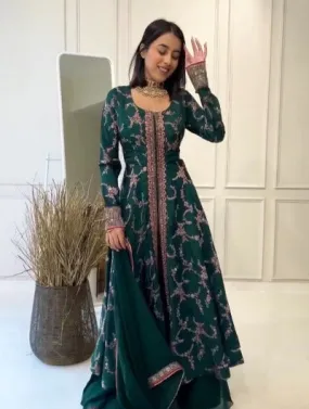 Green Georgette Embroidered Sequins Anarkali Suit