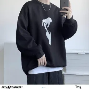 Hand Printed Korean Streetwear Sweatshirts Men Oversize Casual Hoodies 2020 Autumn Winter New Men's Warm Clothing